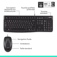 Ensemble Clavier et Souris Filaire Logitech MK120 AZERTY Noir - 14