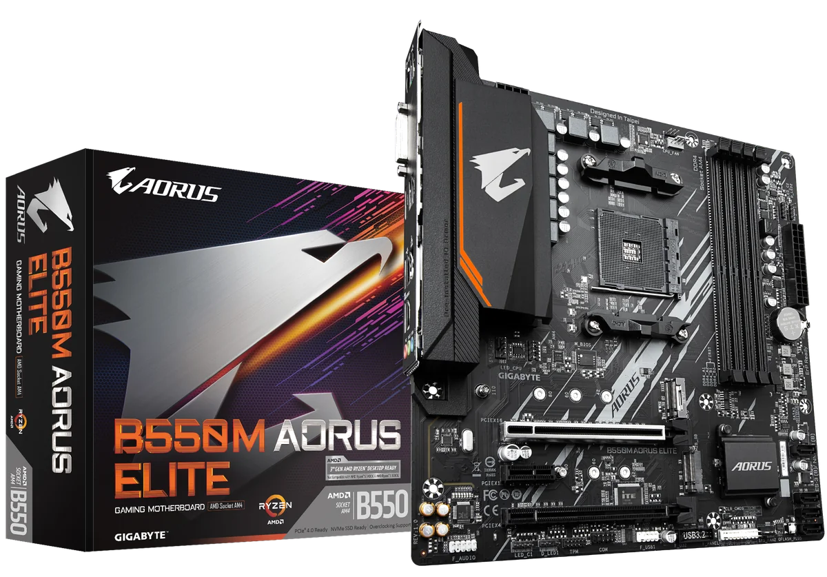 GIGABYTE B550M AORUS ELITE Carte mère - Processeurs AMD Ryzen 5000, VRM 5+3 phases, jusqu'à 4733 MHz DDR4, 1xPCIe 4.0 + 1xPCIe 3.0 M.2, LAN 1GbE, USB 3.2 Gen 1