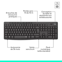 Ensemble Clavier et Souris Sans Fil Logitech MK295 Silent - Noir Graphite - 12