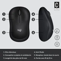 Souris Sans Fil Logitech M220 Silent - Noir, Ambidextre et Silencieuse - 12
