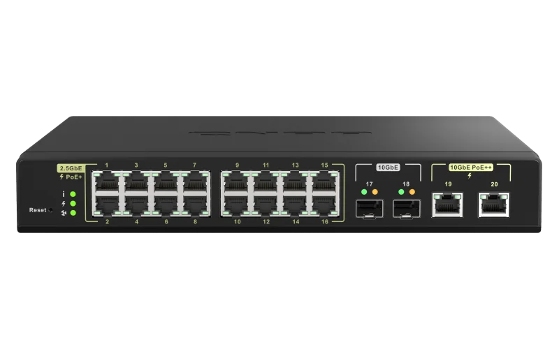 QNAP QSW-M2116P-2T2S commutateur réseau Géré L2 2.5G Ethernet Connexion Ethernet, supportant l'alimentation via ce port (PoE) Noir