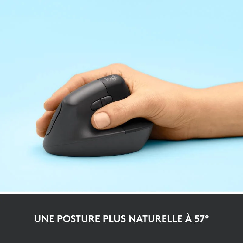 Souris sans fil Bluetooth ergonomique verticale Logitech Lift pour droitier (Noir)