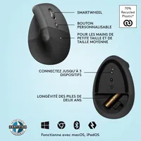 Souris Ergonomique Verticale sans Fil Logitech Lift - Graphite - 14