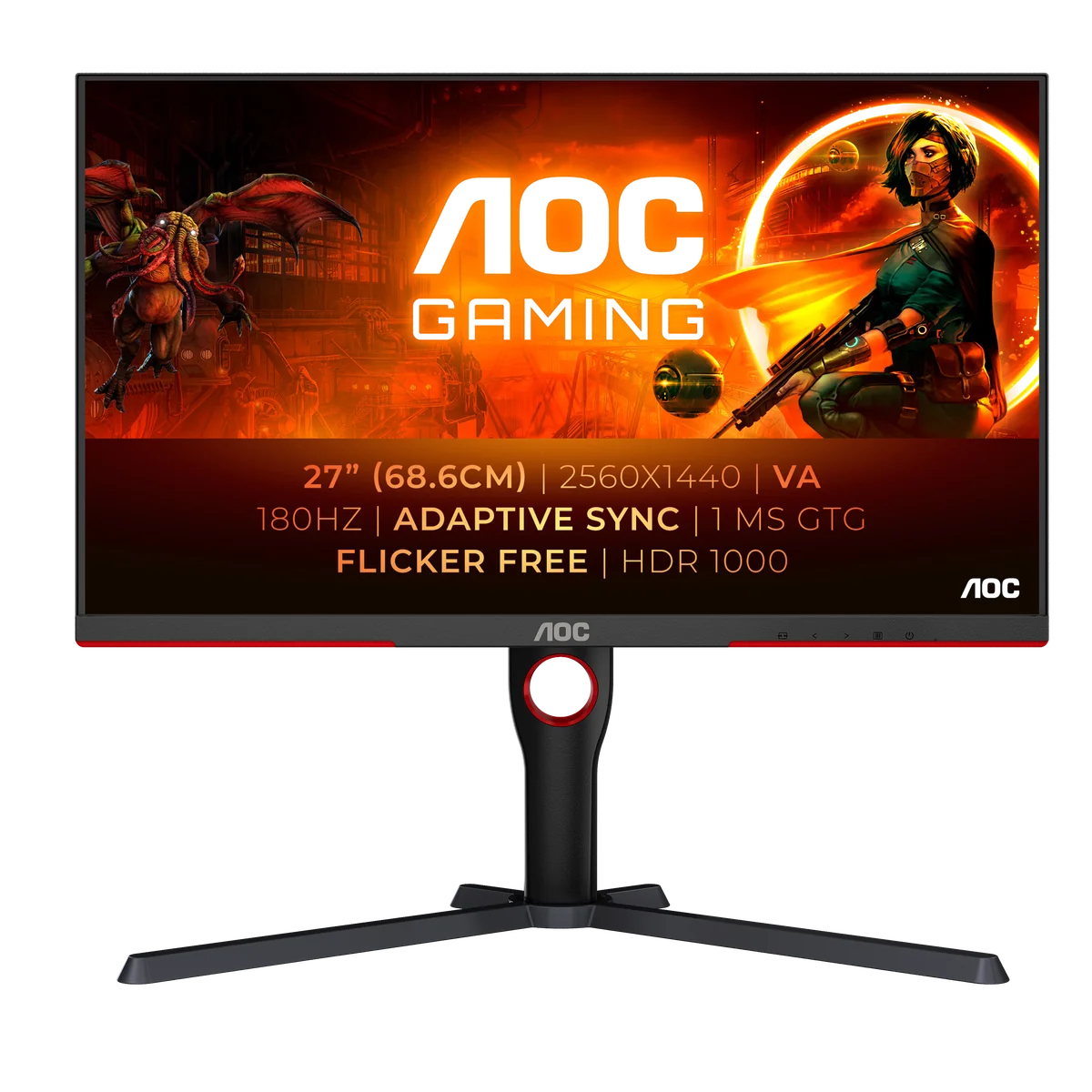 AOC G3 Q27G3XMN/BK écran plat de PC 68,6 cm (27") 2560 x 1440 pixels 2K Ultra HD LED Noir, Rouge