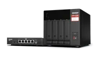 QNAP TS-473A + QSW-1105-5T Bundle Pack NAS Tower Ryzen Embedded V1500B 8 Go DDR4 0 To QNAP Turbo System Noir