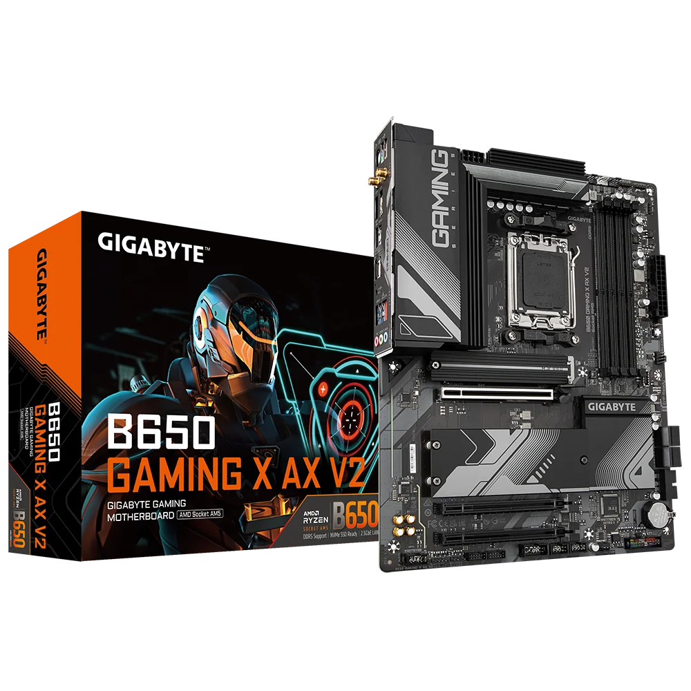 GIGABYTE B650 GAMING X AX V2 Carte mère - AMD Ryzen série 9000, VRM 8+2+2 phases, jusqu'à 8000 MHz DDR5 (OC), 1xPCIe 5.0 + 2xPCIe 4.0 M.2, LAN 2,5 GbE, WIFI 6E, USB 3.2 Gen 2