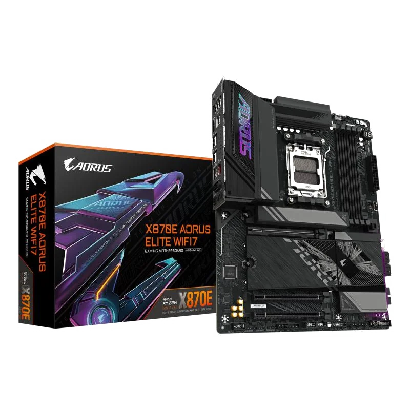 GIGABYTE X870E AORUS ELITE WIFI7 Carte Mère - Prend en charge les processeurs AMD Ryzen 9000, 16+2+2 phases VRM numérique, jusqu'à 8000Hz DDR5 (OC), 3xPCIe 5.0 + 1xPCIe 4.0, Wi-Fi 7, LAN 2,5GbE, USB 4