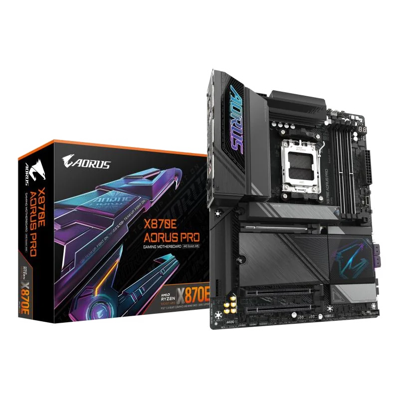 GIGABYTE X870E AORUS PRO Carte Mère - Prend en charge les processeurs AMD Ryzen 9000, 16+2+2 phases VRM numérique, jusqu'à 8000MHz DDR5 (OC), 3xPCIe 5.0 + 1xPCIe 4.0, Wi-Fi 7, LAN 2.5GbE, USB 4