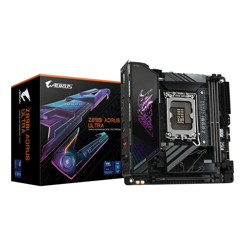 GIGABYTE Carte mère Z890I AORUS ULTRA - Prend en charge les processeurs Intel Core Ultra (Série 2), VRM à 8+1+2 phases, jusqu'à 8800MHz DDR5 (OC), 1xPCIe 5.0 + 1xPCIe 4.0, Wi-Fi 7, LAN 2.5GbE, Thunderbolt 4