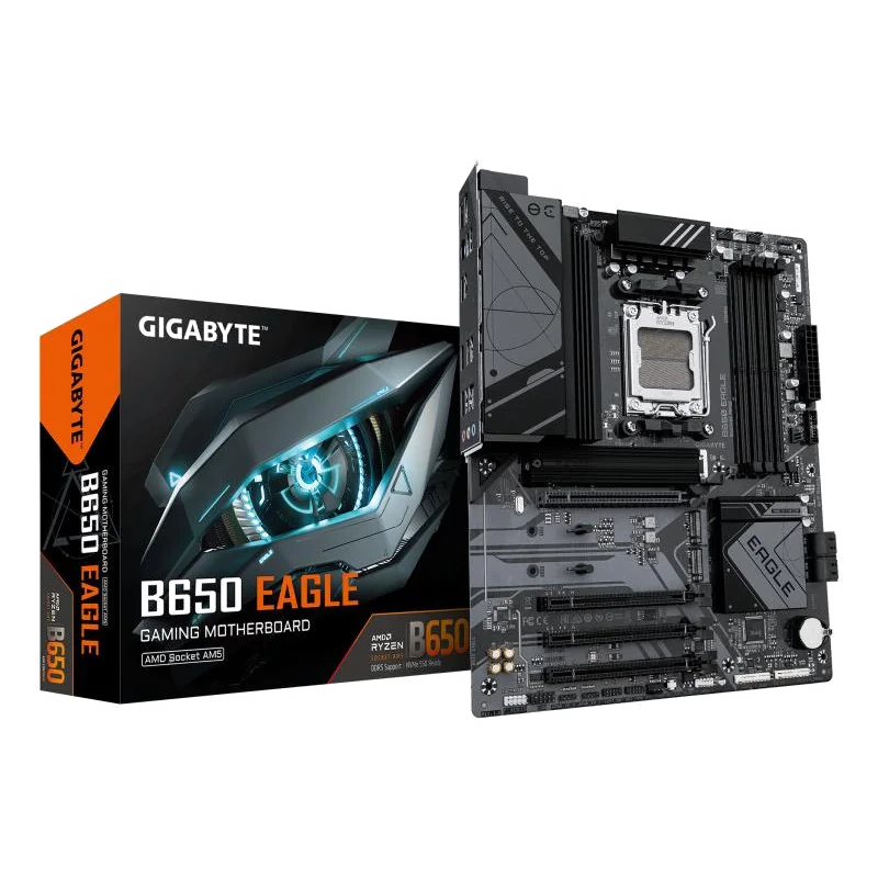GIGABYTE B650 EAGLE Carte mère - AMD Ryzen série 9000, VRM 12+2+2 phases, jusqu'à 7600 MHz DDR5 (OC), 1xPCIe 5.0 + 2xPCIe 4.0 M.2, LAN GbE, USB 3.2 Gen 2