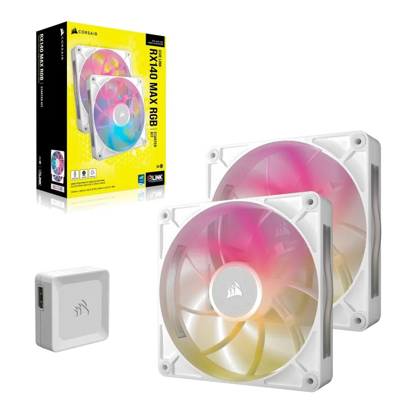 Lot de 2 Ventilateurs de boitier Corsair iCue Link RX Max RGB - 14cm (Blanc)