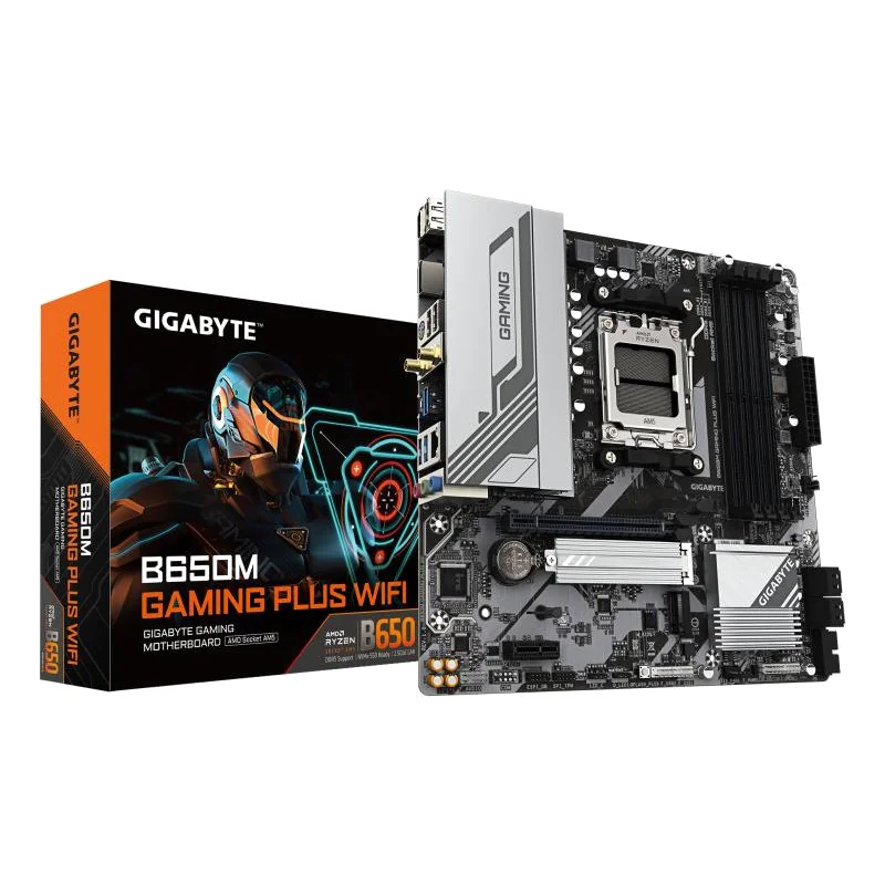 GIGABYTE B650M GAMING PLUS WIFI Carte mère - Processeurs AMD Ryzen 9000, VRM 5+2+2 phases, jusqu'à 8000 MHz DDR5, 2xPCIe 4.0 M.2, LAN 2.5GbE, WIFI 6E, USB 3.2 Gen 1