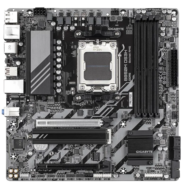GIGABYTE B850M DS3H Carte Mère - Processeurs AMD Ryzen Série 9000, 16+2+2 phases VRM numériques, jusqu'à 8200MHz DDR5 (OC), 1xPCIe 5.0 + 1xPCIe 4.0 M.2, LAN 2.5, USB 3.2 Gen 2