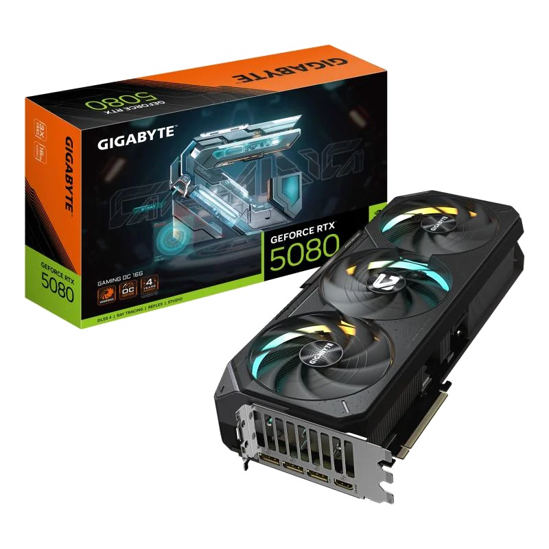 GIGABYTE GeForce RTX 5080 GAMING OC 16G Carte Graphique - 16GB GDDR7, 256 bits, PCI-E 5.0, 2730MHz Core Clock, 3 x DisplayPort, 1 x HDMI, GV-N5080GAMING OC-16GD