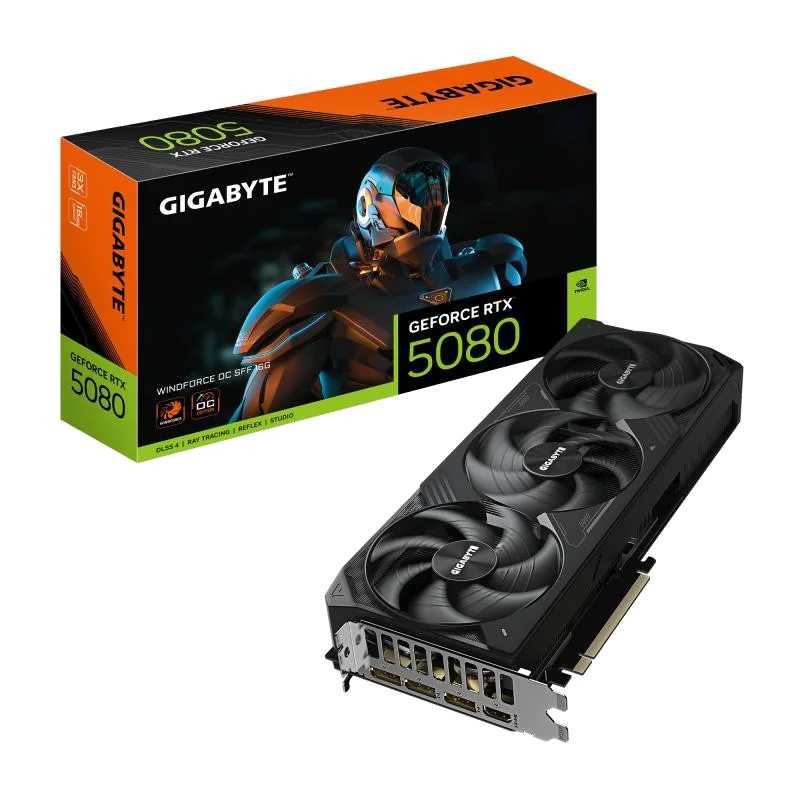 GIGABYTE GeForce RTX 5080 WINDFORCE OC SFF 16G Carte Graphique - 16 Go GDDR7, 256 bits, PCI-E 5.0, 2670MHz Fréquence du Cœur, 3 x DP 2.1a, 1 x HDMI 2.1b, GV-N5080WF3OC-16GD