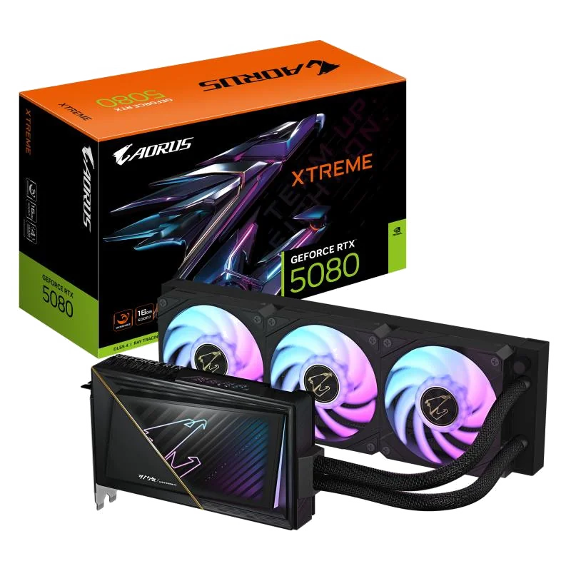 GIGABYTE AORUS GeForce RTX 5080 XTREME WATERFORCE 16G Carte Graphique - 16 Go GDDR7, 256 bits, PCI-E 5.0, 2805MHz Core Clock, 3 x DP 2.1a, 1 x HDMI 2.1b, NVIDIA DLSS 4, GV-N5080AORUSX W-16GD