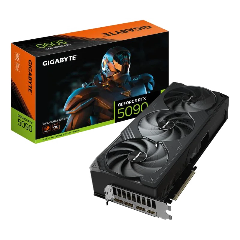 GIGABYTE GeForce RTX 5090 WINDFORCE OC 32G Carte Graphique - 32 Go GDDR7, 512 bits, PCI-E 5.0, 2467MHz Fréquence du Cœur, 3 x DP 2.1a, 1 x HDMI 2.1b, NVIDIA DLSS 4, GV-N5090WF3OC-32GD