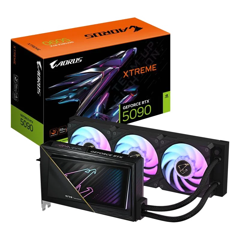 GIGABYTE AORUS GeForce RTX 5090 XTREME WATERFORCE 32G Carte Graphique - 32 Go GDDR7, 512 bits, PCI-E 5.0, 2655 MHz Fréquence du Cœur, 3 x DP 2.1a, 1 x HDMI 2.1b, NVIDIA DLSS 4, GV-N5090AORUSX W-32GD