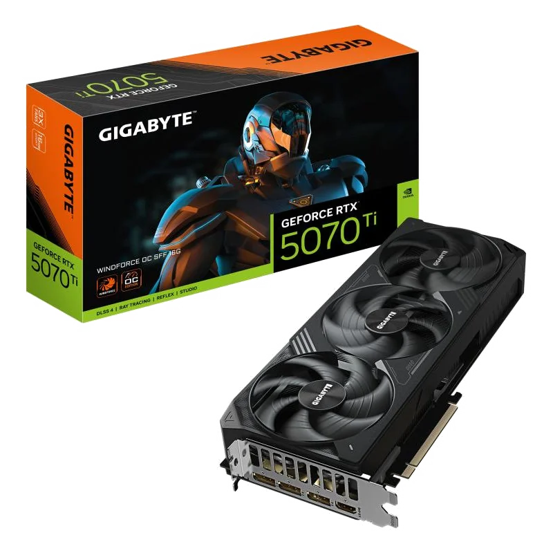 GIGABYTE GeForce RTX 5070 Ti WINDFORCE OC SFF 16G Carte Graphique - 16 Go GDDR7, 256 bits, PCI-E 5.0, 2497 MHz Core Clock, 3 x DP 2.1a, 1 x HDMI 2.1b, NVIDIA DLSS 4, GV-N507TWF3OC-16GD