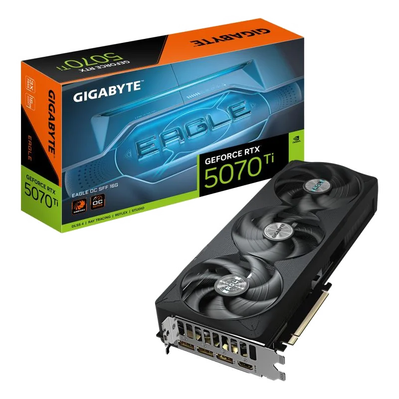GIGABYTE GeForce RTX 5070 Ti EAGLE OC SFF 16G Carte Graphique - 16 Go GDDR7, 256 bits, PCI-E 5.0, 2542 MHz Core Clock, 3 x DP 2.1a, 1 x HDMI 2.1b, NVIDIA DLSS 4, GV-N507TEAGLE OC-16GD