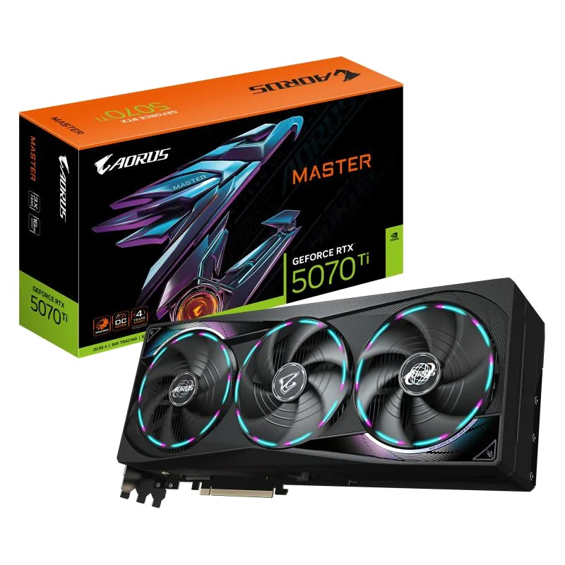 GIGABYTE AORUS GeForce RTX 5070 Ti MASTER 16G Carte Graphique - 16 Go GDDR7, 256 bits, PCI-E 5.0, 2670 MHz Core Clock, 3 x DP 2.1a, 1 x HDMI 2.1b, NVIDIA DLSS 4, GV-N507TAORUS M-16GD