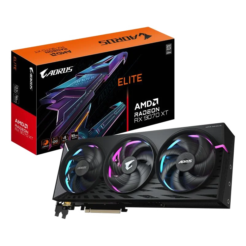GIGABYTE AORUS Radeon RX 9070 XT ELITE 16G Carte Graphique - 16 Go GDDR6, 256 bits, PCI-E 5.0, 3100 MHz Fréquence du Cœur, 2 x DisplayPort, 2 x HDMI, GV-R9070XTAORUS E-16GD