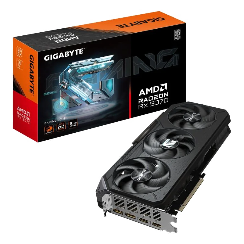 GIGABYTE Radeon RX 9070 GAMING OC 16G Carte Graphique - 16 Go GDDR6, 256 bits, PCI-E 5.0, 2700 MHz Fréquence du Cœur, 2 x DisplayPort, 2 x HDMI, GV-R9070GAMING OC-16GD