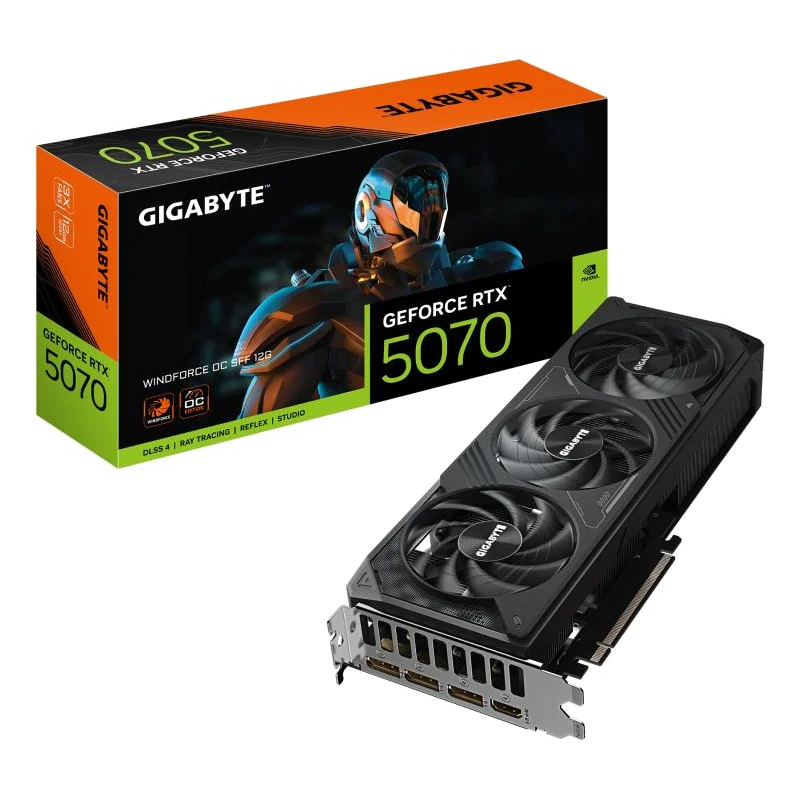 GIGABYTE GeForce RTX 5070 WINDFORCE OC SFF 12G Carte Graphique - 12Go GDDR7, 192 bits, PCI-E 5.0, 2542 MHz Core Clock, 3 x DP 2.1a, 1 x HDMI 2.1b, NVIDIA DLSS 4, GV-N5070WF3OC-12GD