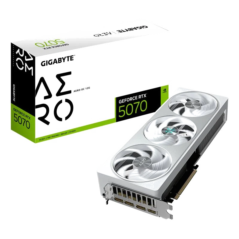 GIGABYTE GeForce RTX 5070 AERO OC 12G Carte Graphique - 12 Go GDDR7, 192 bits, PCI-E 5.0, 2625 MHz Core Clock, 3 x DP 2.1a, 1 x HDMI 2.1b, NVIDIA DLSS 4, GV-N5070AERO OC-12GD