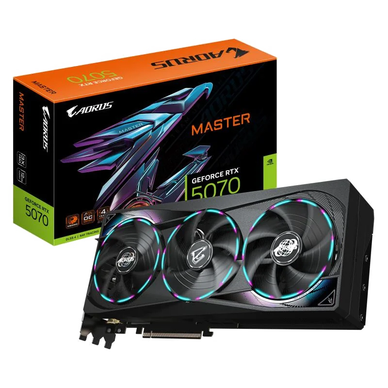 GIGABYTE AORUS GeForce RTX 5070 MASTER 12G Carte Graphique - 12 Go GDDR7, 192 bits, PCI-E 5.0, 2715 MHz Core Clock, 3 x DP 2.1a, 1 x HDMI 2.1b, NVIDIA DLSS 4, GV-N5070AORUS M-12GD