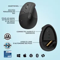 Logitech Souris LIFT LEFT VERTICAL ERGO Bluetooth - Graphite - 13