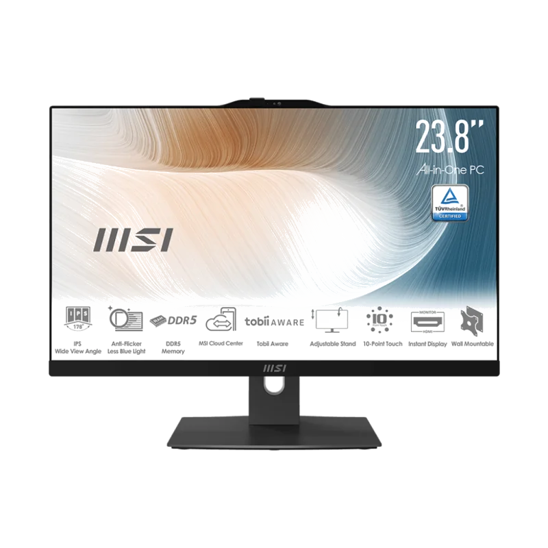MSI Modern AM242TP 1M-1857FR Intel Core 5 120U 60,5 cm (23.8") 1920 x 1080 pixels Écran tactile PC All-in-One 16 Go DDR5-SDRAM 500 Go SSD Windows 11 Pro Wi-Fi 6E (802.11ax) Noir