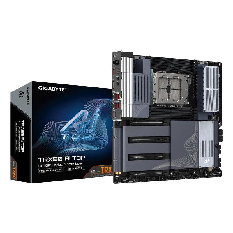 GIGABYTE TRX50 AI TOP-2B Carte Mère – Processeurs AMD Ryzen Threadripper PRO 7000, VRM numérique 16+8+4 phases, jusqu’à 5200 MHz DDR5, 4 x M.2 PCIe 5.0, Wi-Fi 7, LAN 10 GbE, USB 4