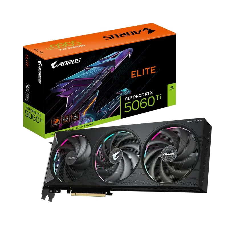 GIGABYTE AORUS GeForce RTX 5060 Ti ELITE 16G Carte Graphique – 16 Go GDDR7, 128 bits, PCI-E 5.0, 2722 MHz Fréquence du processeur, 3 x DisplayPort, 1 x HDMI, GV-N506TAORUS E-16GD
