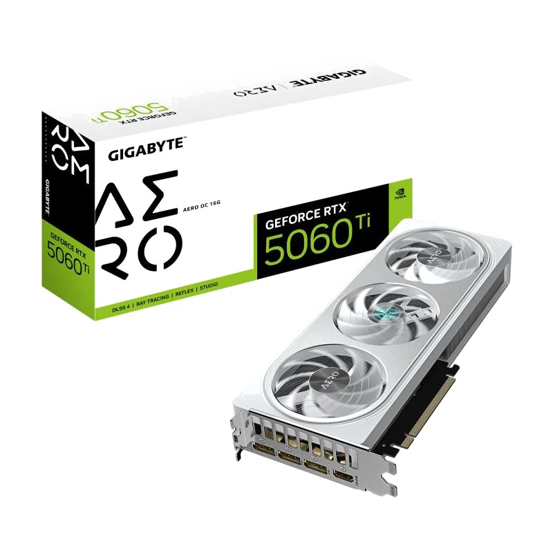 GIGABYTE GeForce RTX 5060 Ti AERO OC 16G Carte Graphique – 16 Go GDDR7, 128 bits, PCI-E 5.0, 2647MHz Fréquence du processeur, 3 x DisplayPort, 1 x HDMI, GV-N506TAERO OC-16GD
