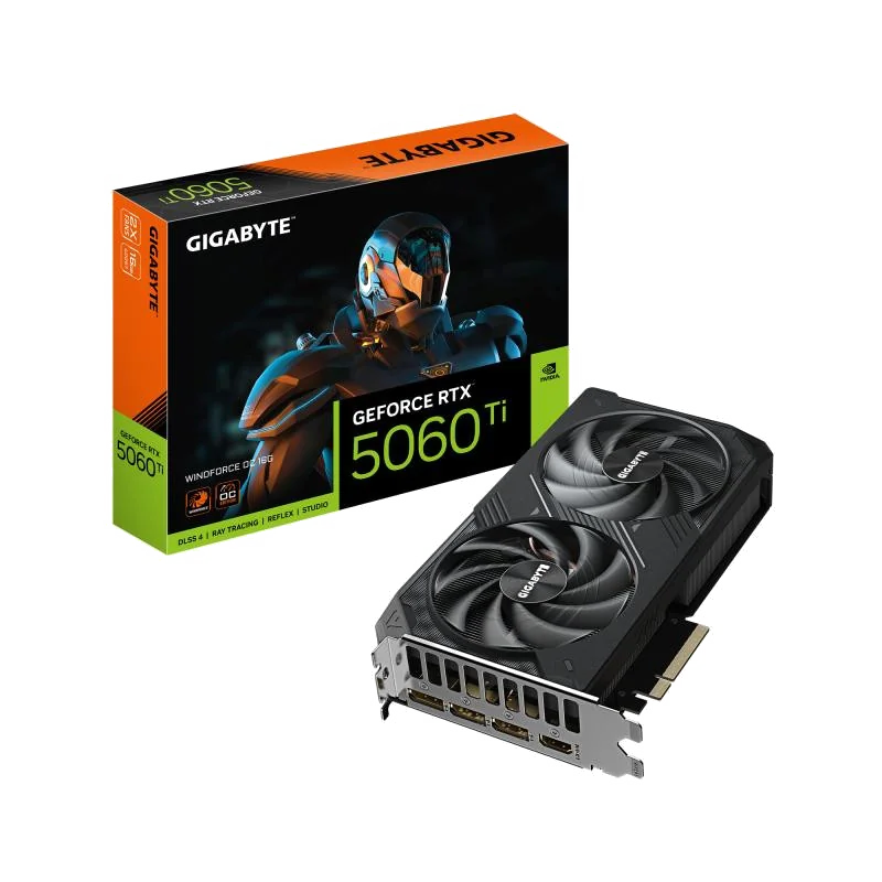 GIGABYTE GeForce RTX 5060 Ti WINDFORCE OC 16G Carte Graphique – 16 Go GDDR7, 128 bits, PCI-E 5.0, 2587 MHz Fréquence du processeur, 3 x DisplayPort, 1 x HDMI, GV-N506TWF2OC-16GD