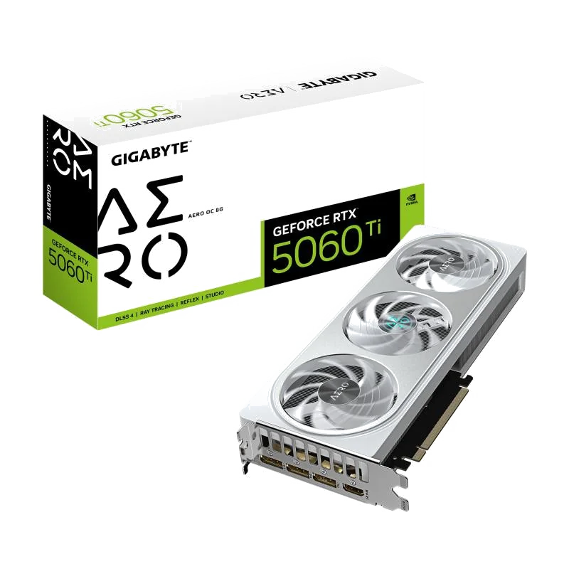GIGABYTE GeForce RTX 5060 Ti AERO OC 8G Carte Graphique – 8 Go GDDR7, 128 bits, PCI-E 5.0, 2647 MHz Fréquence du processeur, 3 x DisplayPort, 1 x HDMI, GV-N506TAERO OC-8GD