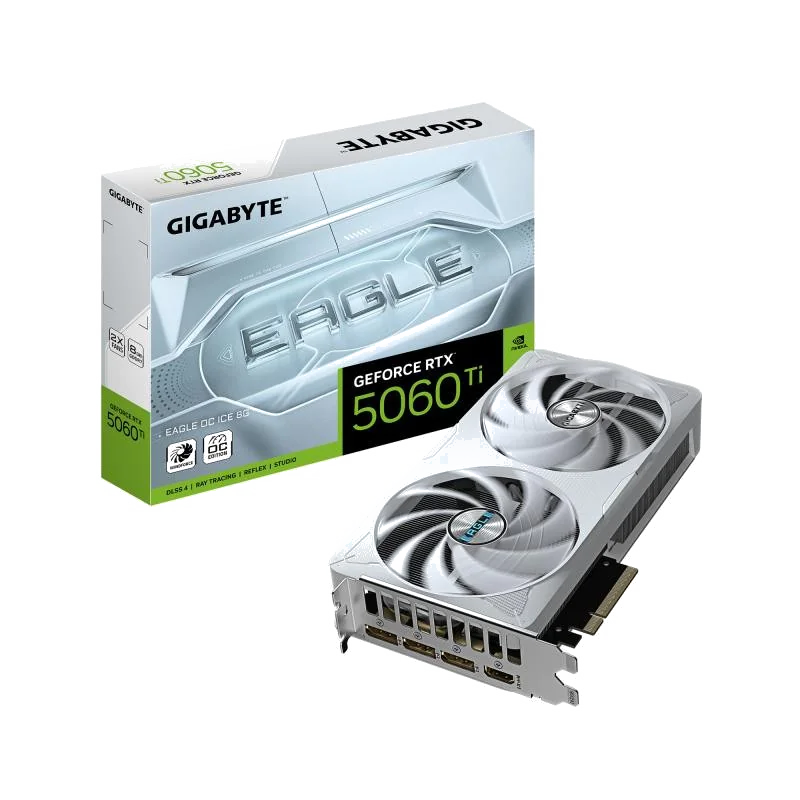 GIGABYTE GeForce RTX 5060 Ti EAGLE OC ICE 8G Carte Graphique – 8 Go GDDR7, 128 bits, PCI-E 5.0, 2617 MHz Fréquence du processeur, 3 x DisplayPort, 1 x HDMI, GV-N506TEAGLEOC ICE-8GD