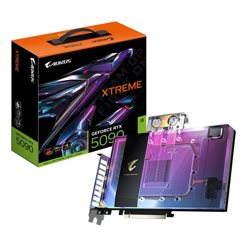 GIGABYTE AORUS GeForce RTX 5090 XTREME WATERFORCE WB 32G Carte Graphique - 32 Go GDDR7, 512 bits, PCI-E 5.0, 2655 MHz Fréquence du Cœur, 3 x DP 2.1a, 1 x HDMI 2.1b, NVIDIA DLSS 4, GV-N5090AORUSX WB-32GD