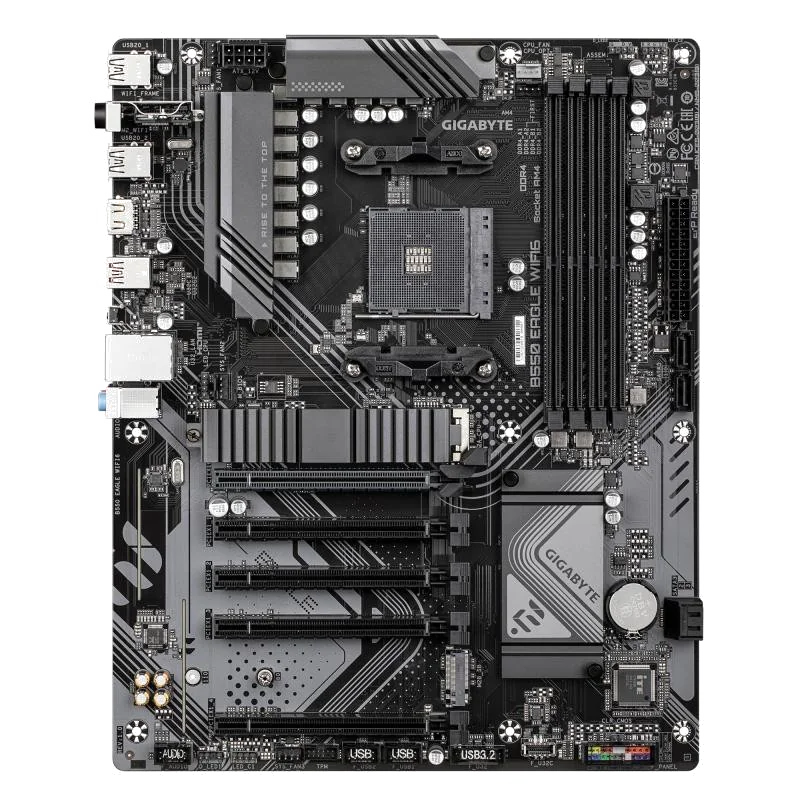 GIGABYTE B550 EAGLE WIFI6 Carte mère - Processeurs AMD Ryzen série 5000 G, VRM 10+3+1 phases, jusqu'à 3200 MHz DDR4, 1xPCIe 4.0 + 1xPCIe 3.0 M.2, LAN 1GbE, WIFI 6, USB 3.2 Gen 2