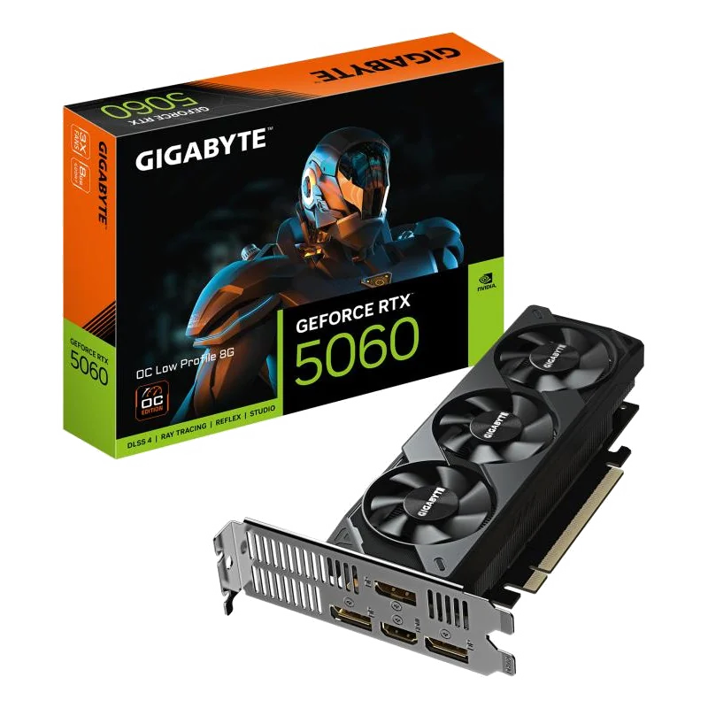 GIGABYTE GeForce RTX 5060 OC Low Profile 8G Carte Graphique - 8GB GDDR7, 128bit, PCI-E 5.0, 2512 MHz Fréquence du cœur, 3 x DisplayPort, 1 x HDMI, GV-N5060OC-8GL