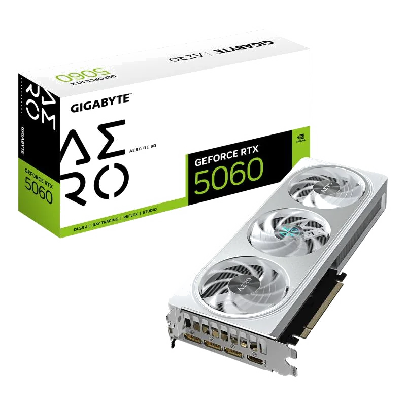 GIGABYTE GeForce RTX 5060 AERO OC 8G Carte Graphique - 8GB GDDR7, 128bit, PCI-E 5.0, 2595 MHz Fréquence du cœur, 3 x DisplayPort, 1 x HDMI, GV-N5060AERO OC-8GD