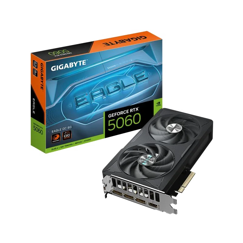 GIGABYTE GeForce RTX 5060 EAGLE OC 8G Carte Graphique - 8GB GDDR7, 128bit, PCI-E 5.0, 2550 MHz Fréquence du cœur, 3 x DisplayPort, 1 x HDMI, GV-N5060EAGLE OC-8GD