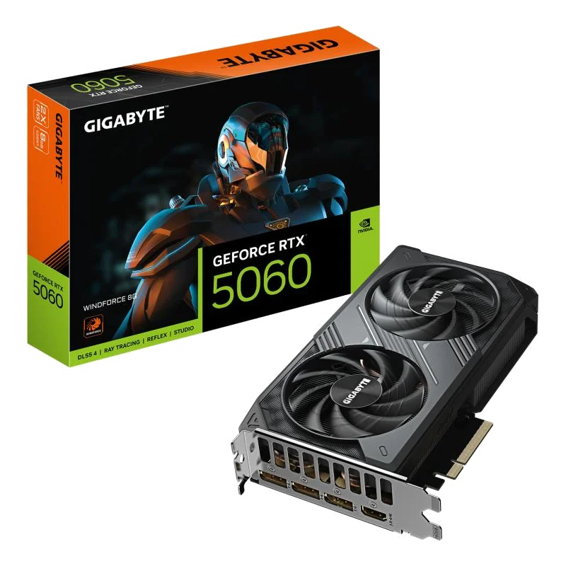 GIGABYTE GeForce RTX 5060 WINDFORCE 8G Carte Graphique - 8GB GDDR7, 128bit, PCI-E 5.0, 2497 MHz Fréquence du cœur, 3 x DisplayPort, 1 x HDMI, GV-N5060WF2-8GD