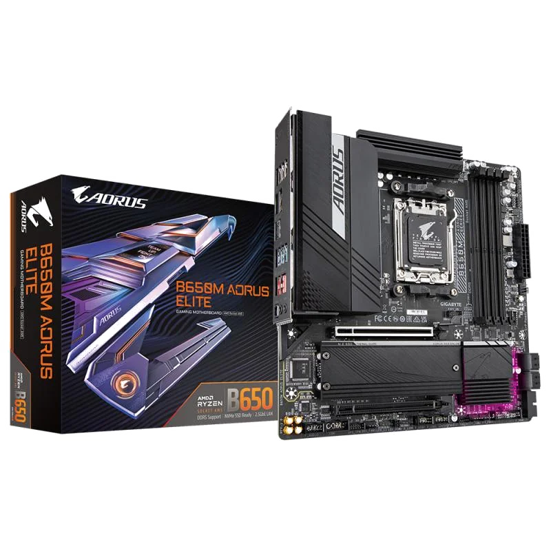GIGABYTE B650M AORUS ELITE Carte mère - Compatible avec les processeurs AMD Ryzen 9000, VRM 12+2+2 phases, jusqu'à 8000 MHz DDR5, 1xPCIe 5.0 + 1xPCIe 4.0 M.2, LAN 2.5GbE, USB 3.2 Gen 2x2