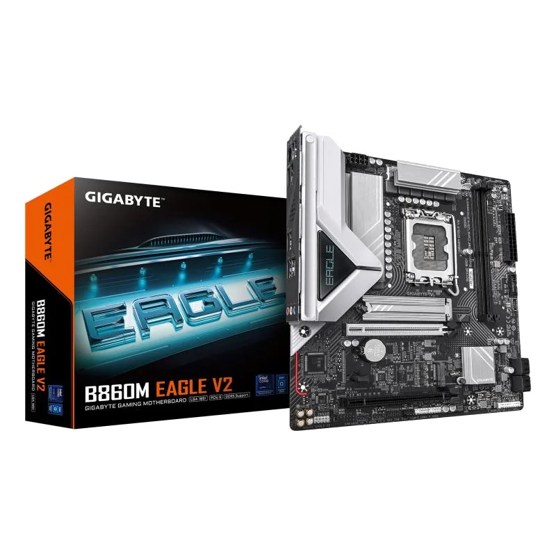 GIGABYTE B860M EAGLE V2 Carte mère - Processeurs Intel Core Ultra Series, VRM 6+1+2 phases, jusqu'à 9066 MHz DDR5, 1x M.2 PCIe 5.0 + 1x M.2 PCIe 4.0, LAN 2.5 GbE, USB 3.2 Gen 1