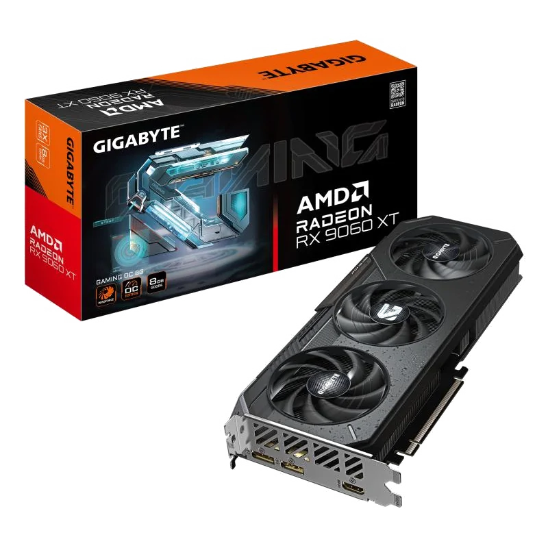 GIGABYTE Radeon RX 9060 XT GAMING OC 8G Carte Graphique - 8GB GDDR6, 128bit, PCI-E 5.0, 3320 MHz Fréquence du cœur, 2 x DisplayPort, 1 x HDMI, GV-R9060XTGAMING OC-8GD