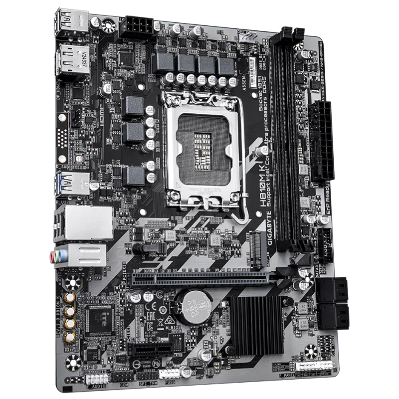 GIGABYTE H810M K Carte Mère – Processeurs Intel Core Ultra (Série 2), VRM 3+1+2 phases, jusqu'à 6400 MHz DDR5, 1 x M.2 PCIe 4.0, LAN 1 GbE, USB 3.2 Gen 1