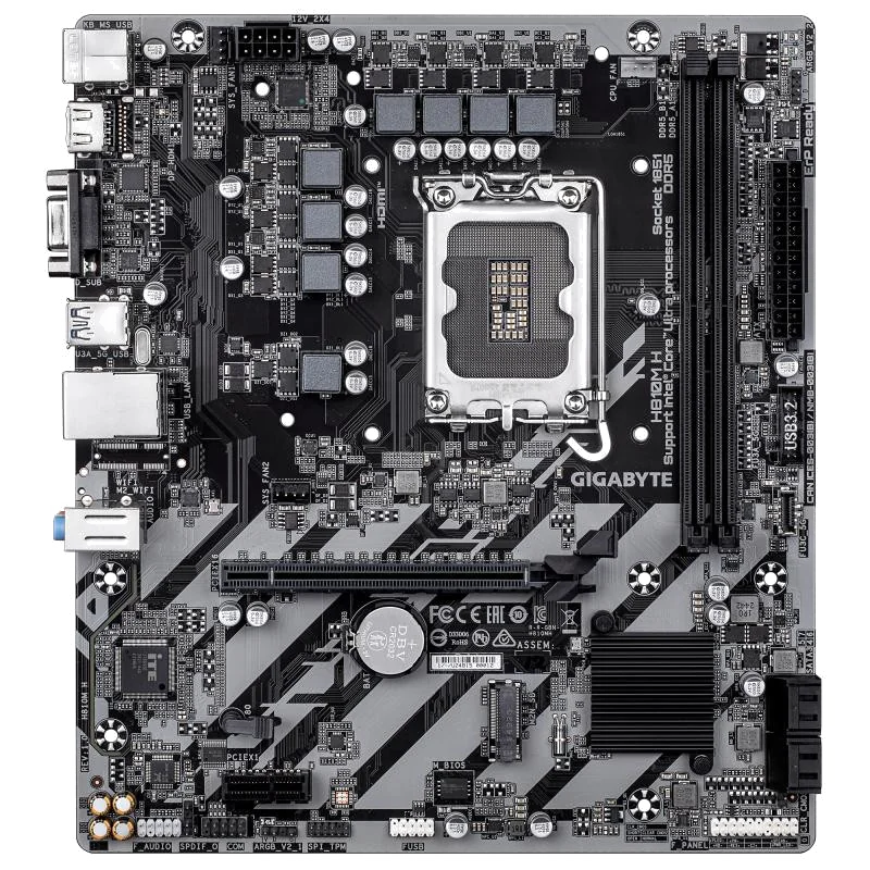 GIGABYTE H810M H Carte mère - Processeurs Intel Core Ultra (Série 2), VRM 4+1+2 phases, jusqu'à 6400 MHz DDR5, 1xPCIe 4.0 M.2, LAN 1GbE, USB 3.2 Gen 1