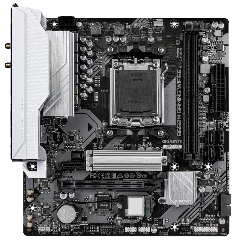 GIGABYTE B650M GAMING WIFI6E Carte Mère - Processeurs AMD Ryzen Série 9000, VRM 5+2+2 phases, jusqu'à 6400 MHz DDR5 (OC), 1xPCIe 4.0 M.2, LAN 2,5 GbE, WIFI 6E, USB 3.2 Gen 1